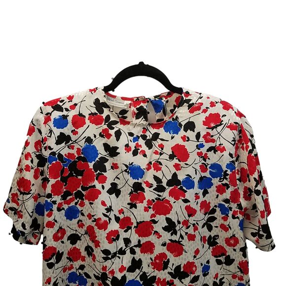 Ariel Crowne Womens Sz M Multicolor Floral Short Sleeve Blouse - Picture 3 of 9